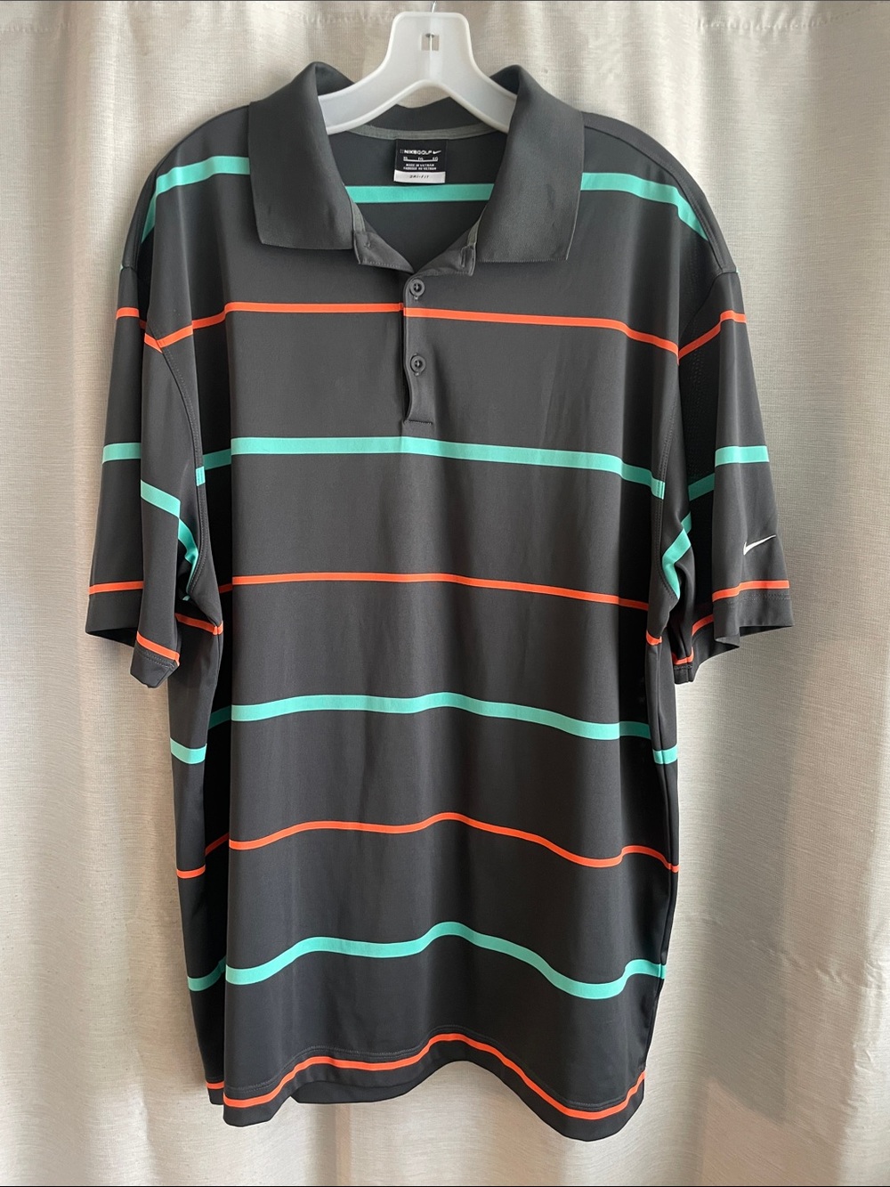 Nike Golf Men’s Black Polo with Teal and Orange Stripes